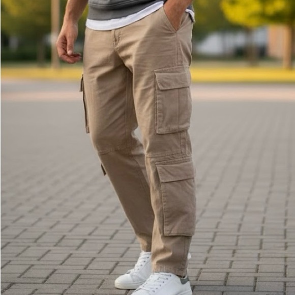 Boohoo Other - boohooMAN Utility Cargo Pants Tan Khaki Multi-Pocket Streetwear Y2K Gorpcore